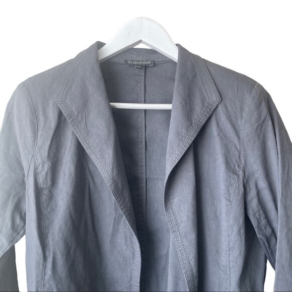 Eileen Fisher Green Edges Stitched Linen Blend Open Front L/S Cardigan - Size S - Picture 2 of 8